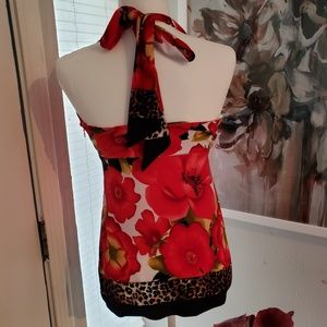 Cache Tops - Red flowered halter top Cache Tops - Red flowered halter top